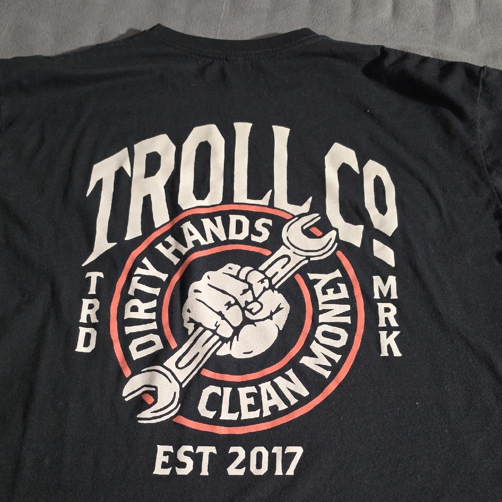 Troll Co Black T-Shirt with White and Red Graphic